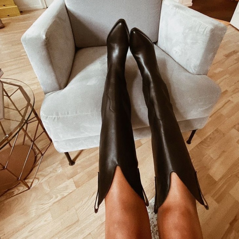 Knee boots leather Diannia bini western cut black size 6
